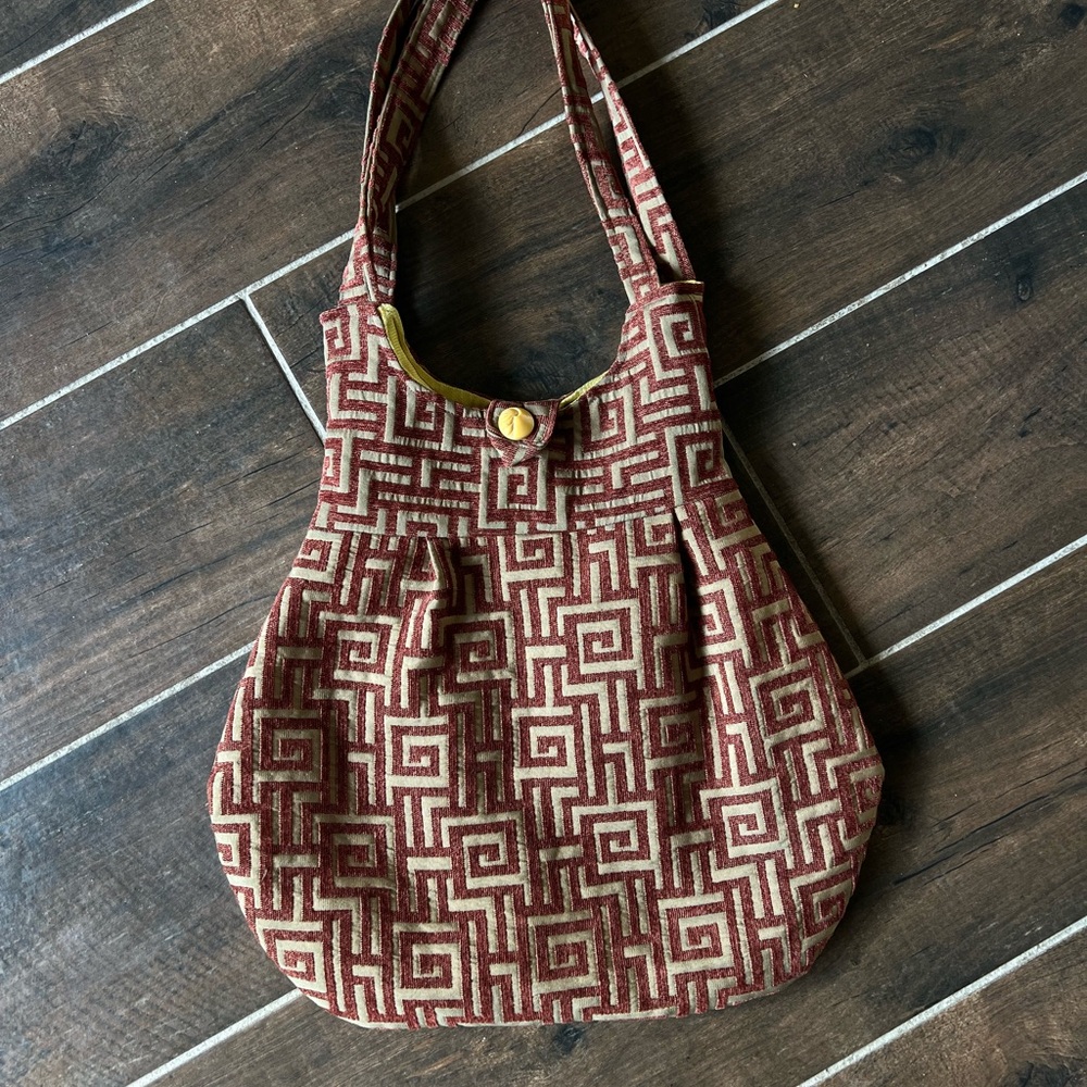 Vintage Burnt Orange & Yellow Geometric Shoulder Bag